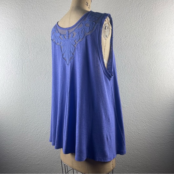 Free People l M Purple Heathered Floral Embroidery Mesh Boho Festival Swing Tank - Picture 7 of 14